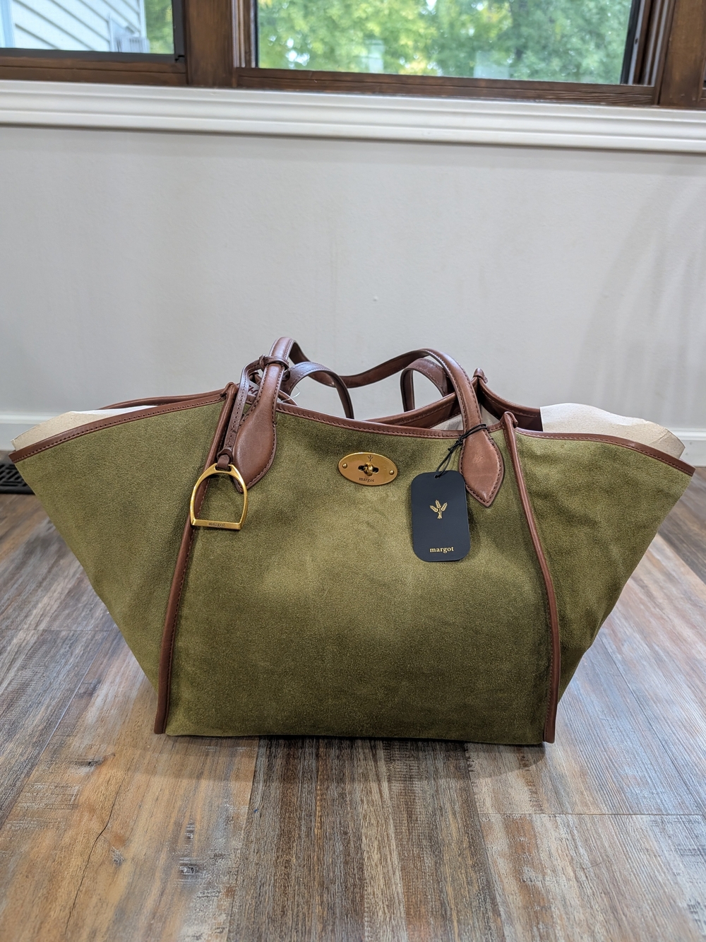 Margot Phoebe Large Tote Olive Green Suede Leather NWT MG3506-OU